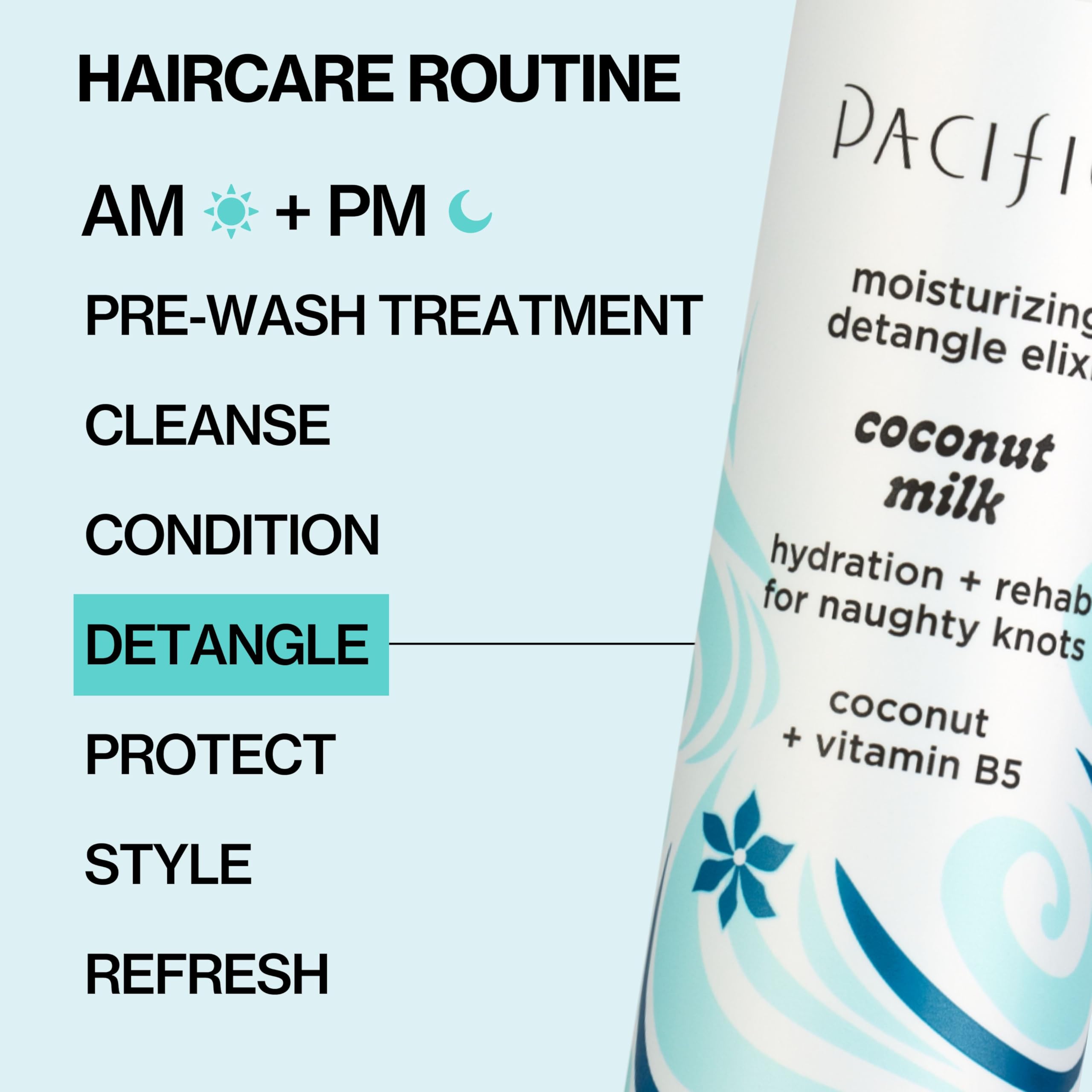 Pacifica Coconut Milk Hair Detangler Packaging reveals vegan cruelty-free branding.