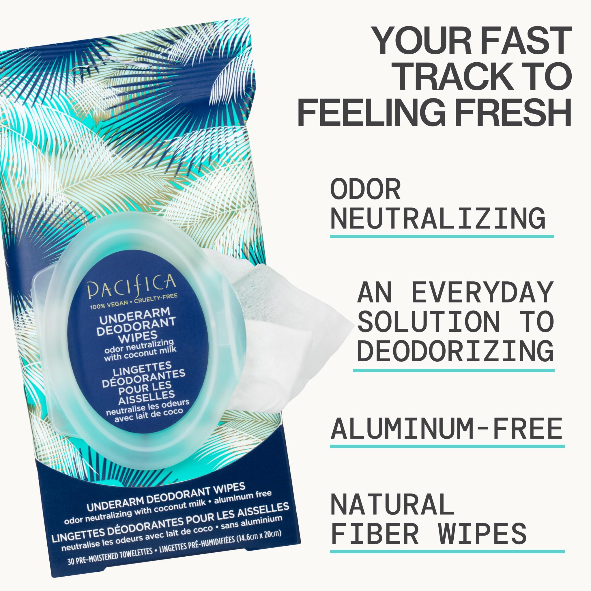 Pacifica coconut milk underarm wipes closeup shows soft organic cotton texture, gentle on skin