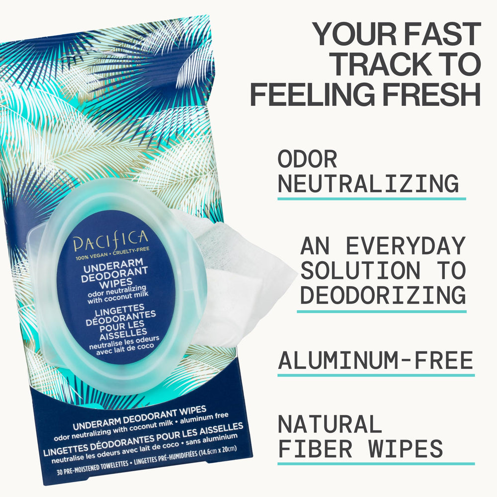 Pacifica coconut milk underarm wipes closeup shows soft organic cotton texture, gentle on skin