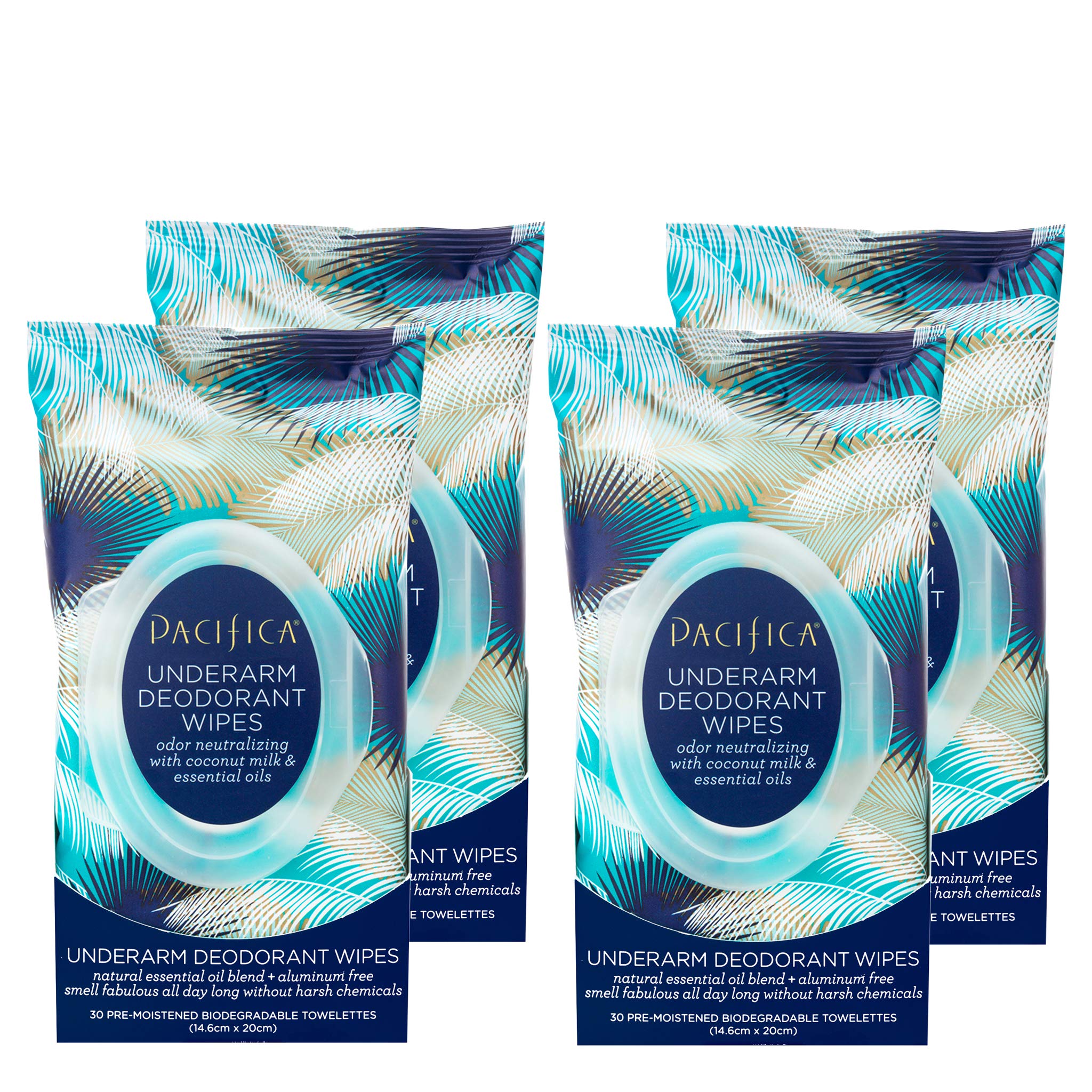 Pacifica coconut milk underarm wipes packaging highlights eco-friendly design and aluminum-free claim
