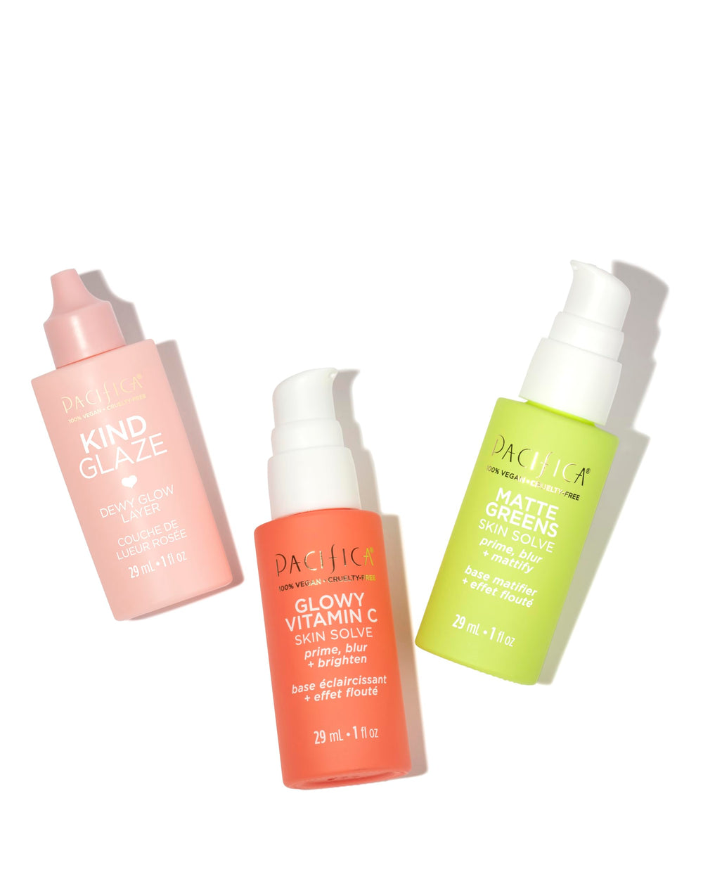 Pacifica Glowy Vitamin C Skin Solve Primer bottle shown in sunlight for glow.