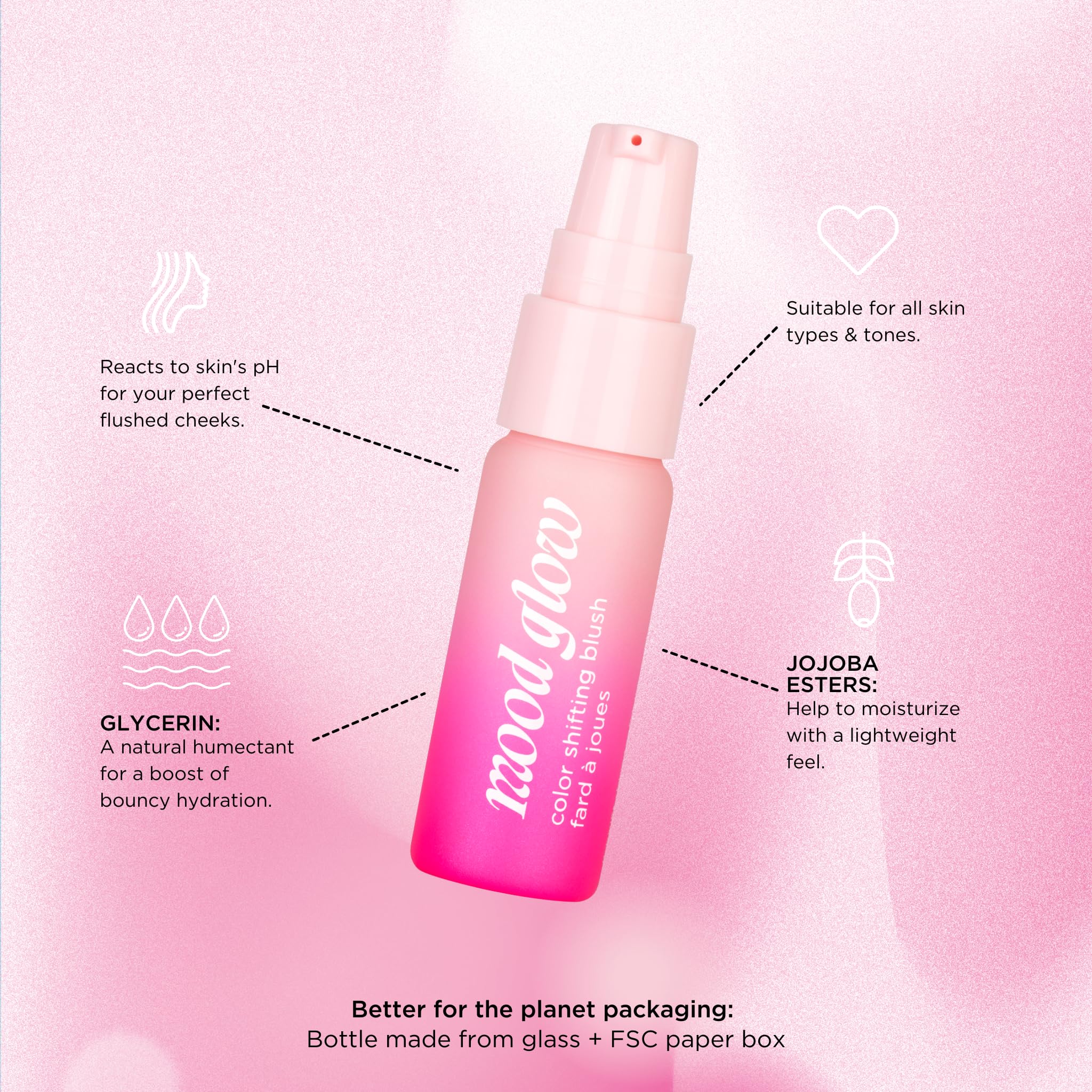Pacifica Mood Glow swatch reveals clear to pink color transformation on skin.