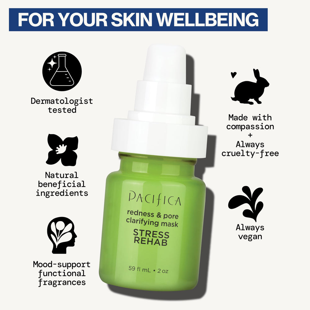 Pacifica Stress Rehab mask zinc and kaolin clay purify pores.