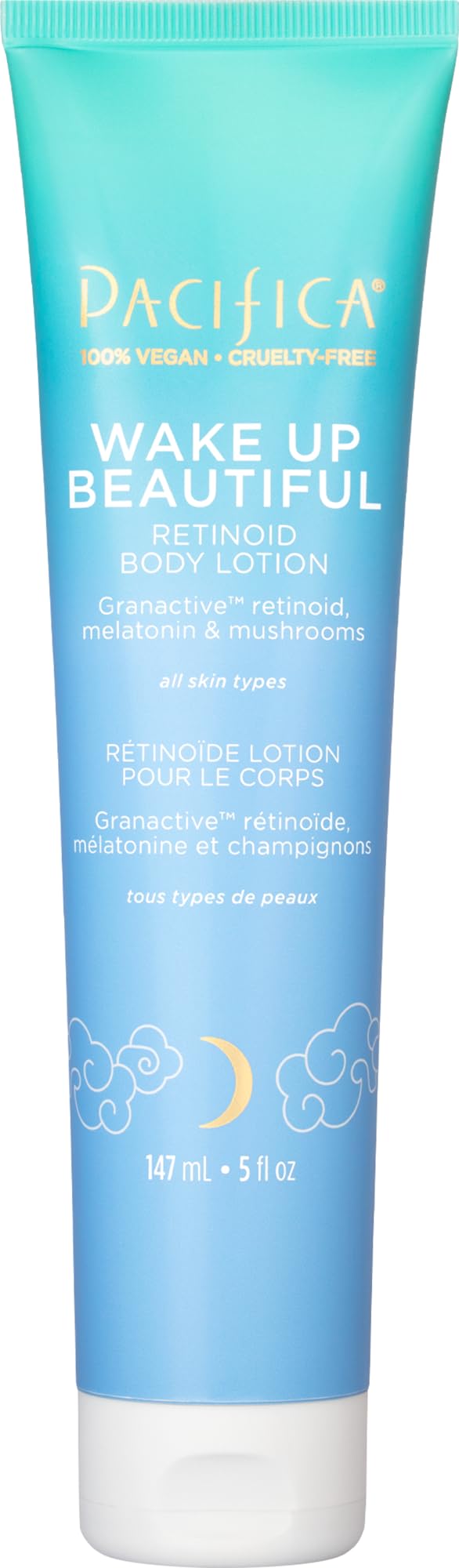 Pacifica Wake Up Beautiful retinoid body lotion bottle—hydrating formula for silky skin