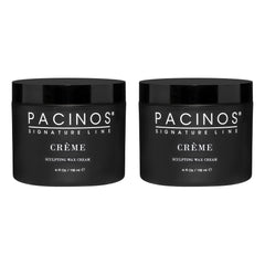 Pacinos Creme Hair Sculpting Wax Cream jar showing versatile hold for textured styles.