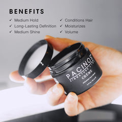 Pacinos Creme semi-shine finish bottle provides balanced gloss for everyday looks.