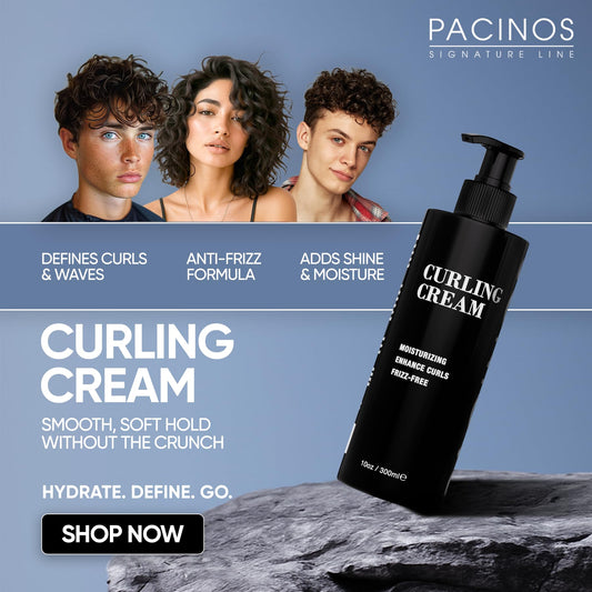 Pacinos Curling Cream being applied to damp hair for easy styling.