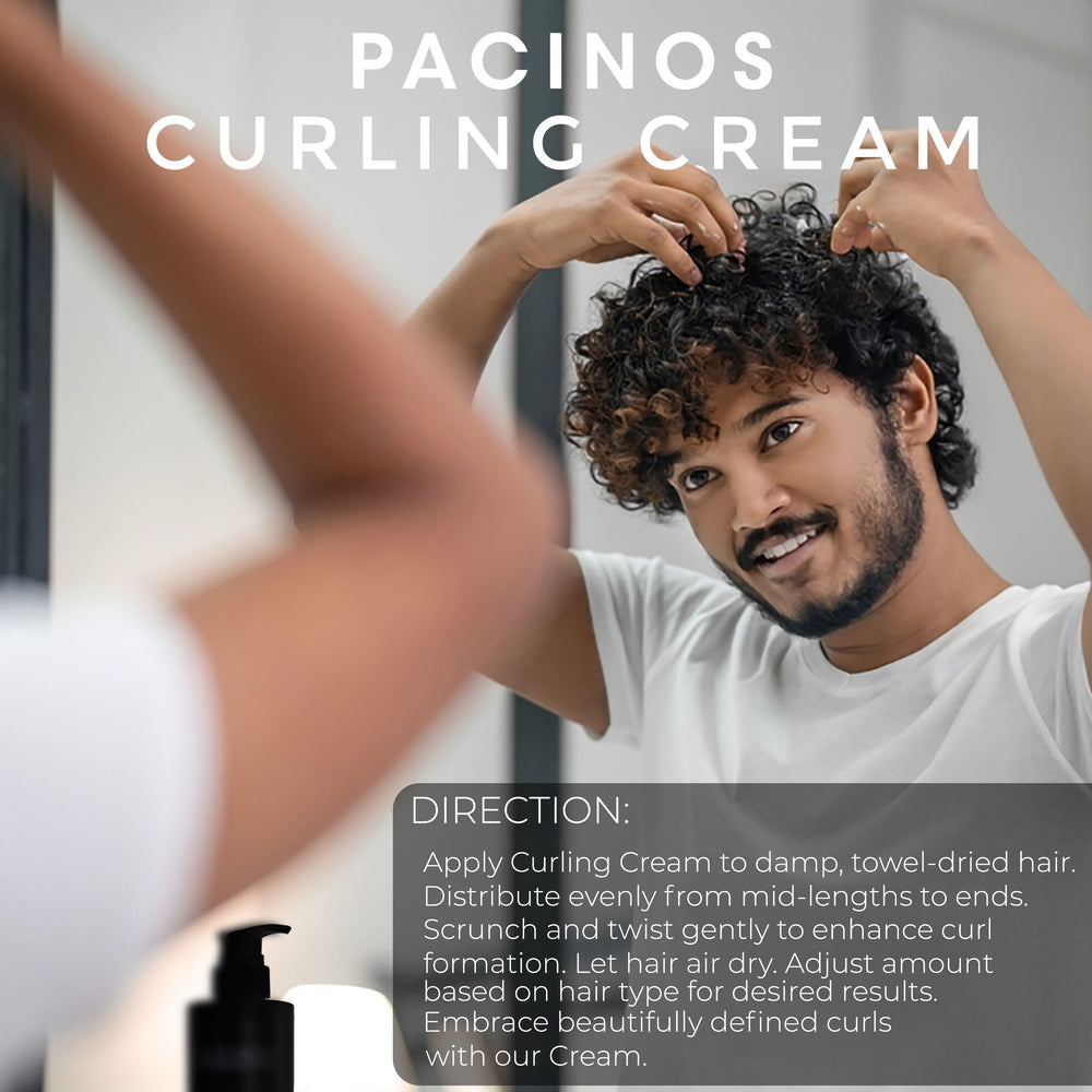 Tube of Pacinos Curling Cream shown for travel-friendly styling.