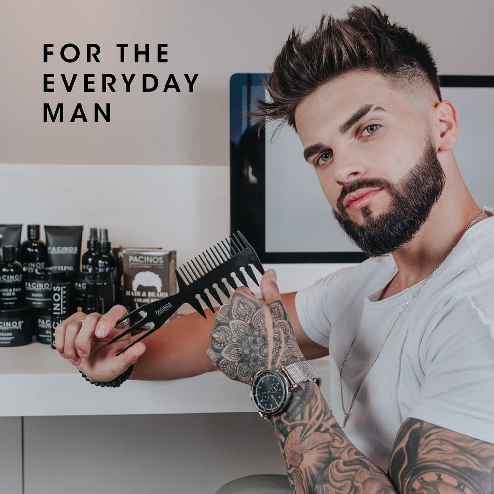 Hands apply Pacinos Sleek Extrahold pomade to damp hair for a wet-look style.
