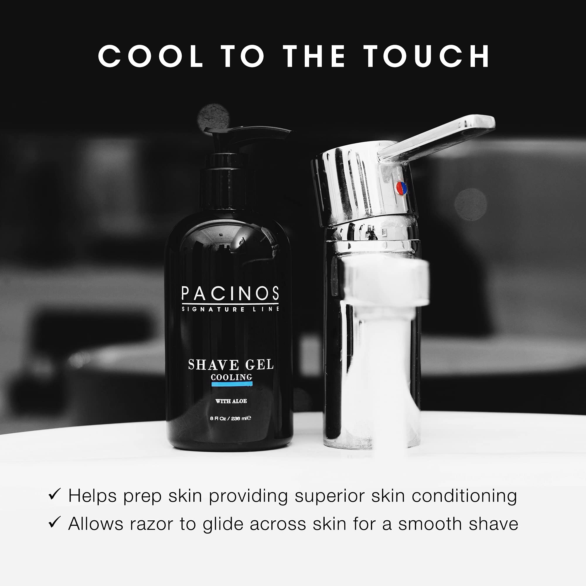 Pacinos transparent gel texture shown for easy shaving control.