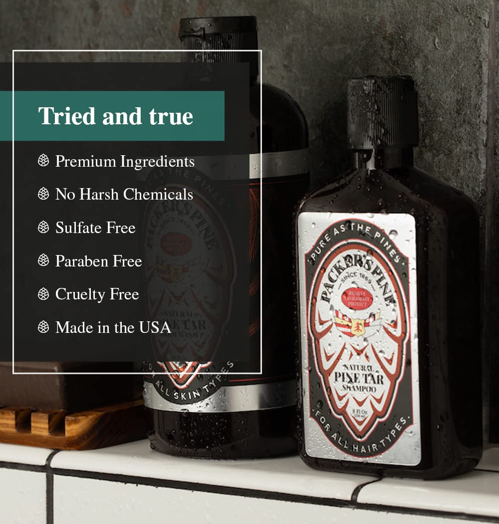 Packer's Pine Tar Shampoo rich lather ready for deep cleansing.