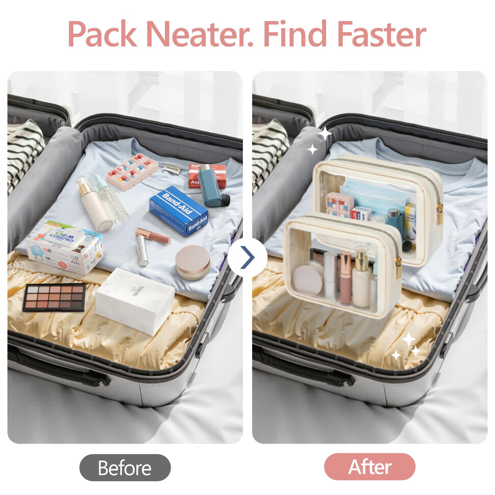 PACKISM bag in a car console keeps sunglasses and cords tidy during drives.