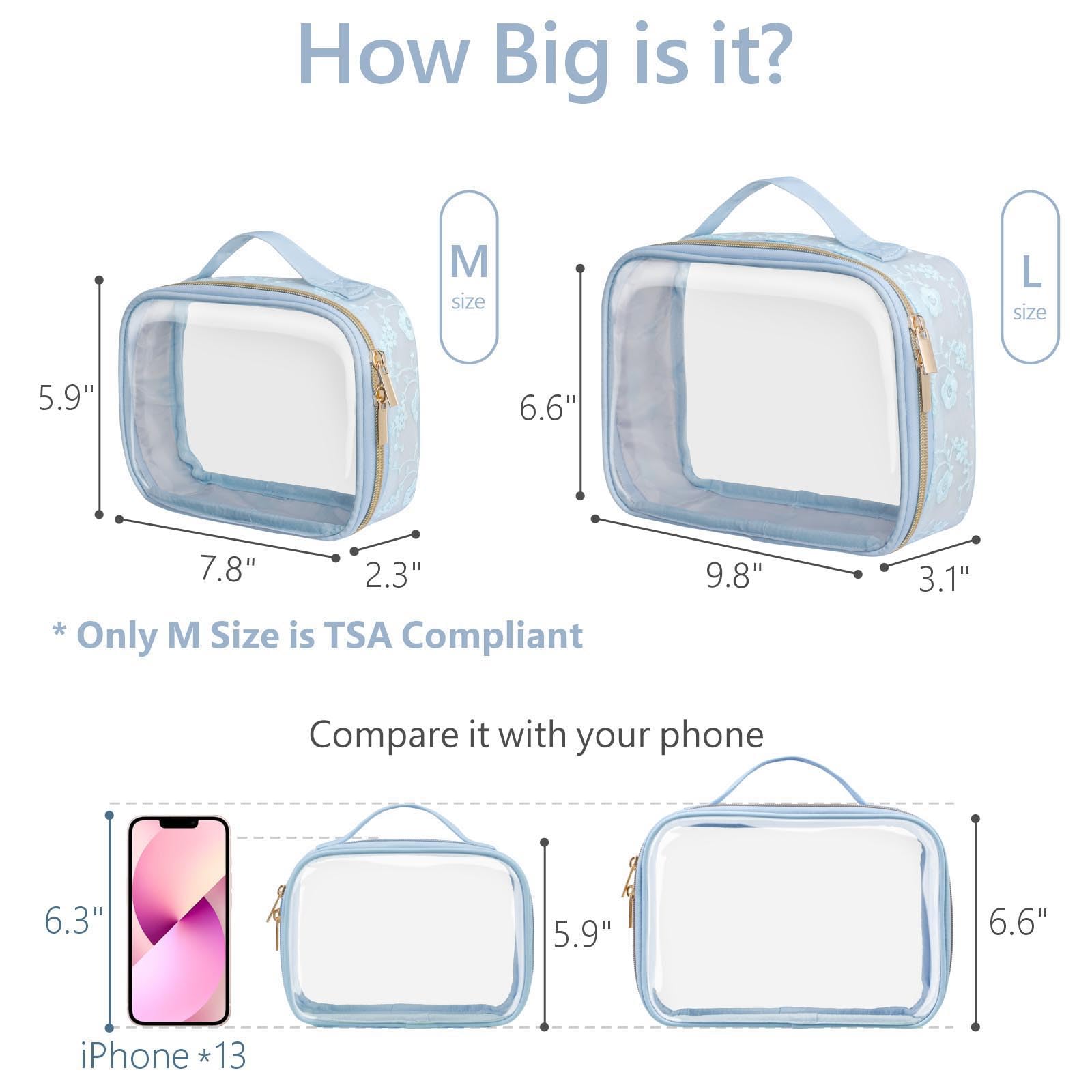 PACKISM clear makeup bag with blue handle for quick security checks
