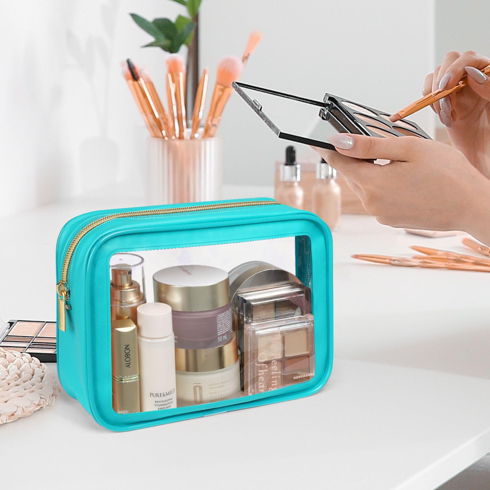 PACKISM Clear Makeup Bag quart size aids travel bottles and cosmetics storage.