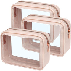 PACKISM Clear Makeup Bag set with medium foldable pink design for organized packing.