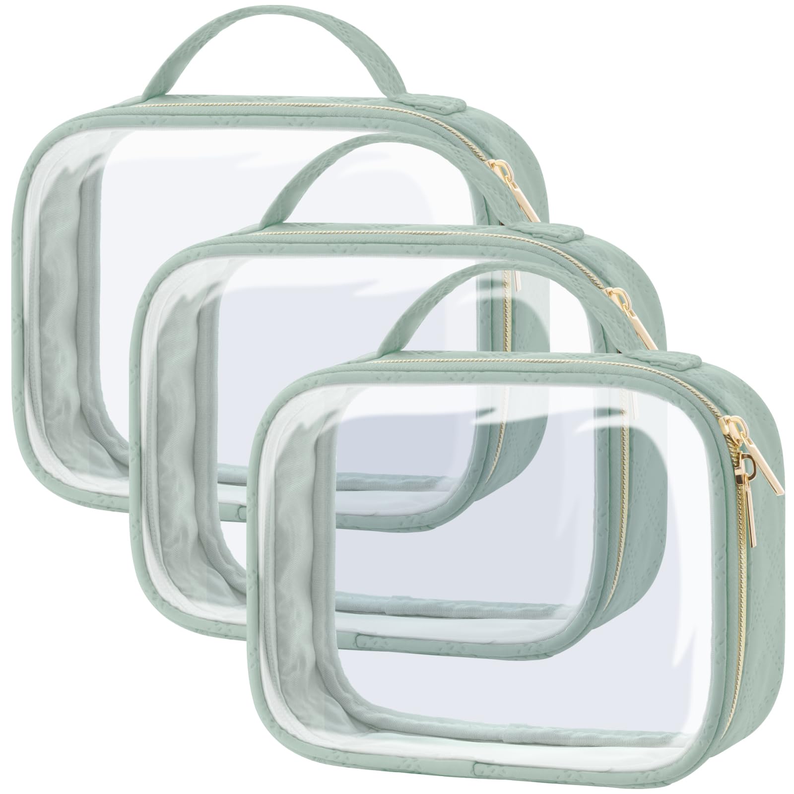 Packism clear toiletry bag with three medium compartments for efficient security screening.