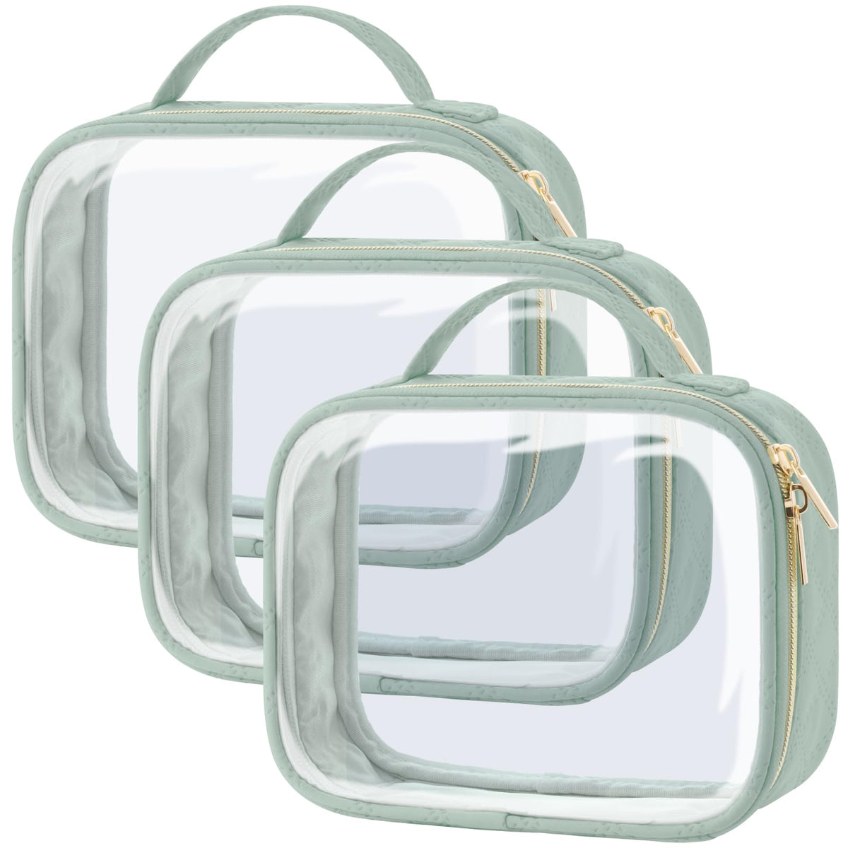 Packism clear toiletry bag with three medium compartments for efficient security screening.
