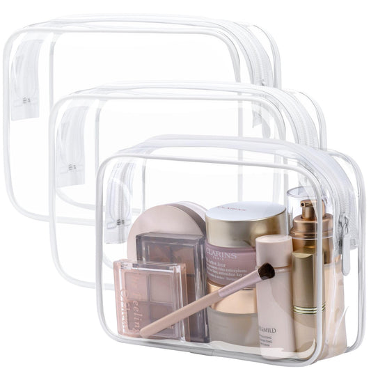 PACKISM clear toiletry bag front view; three-pack set ideal for TSA checks.