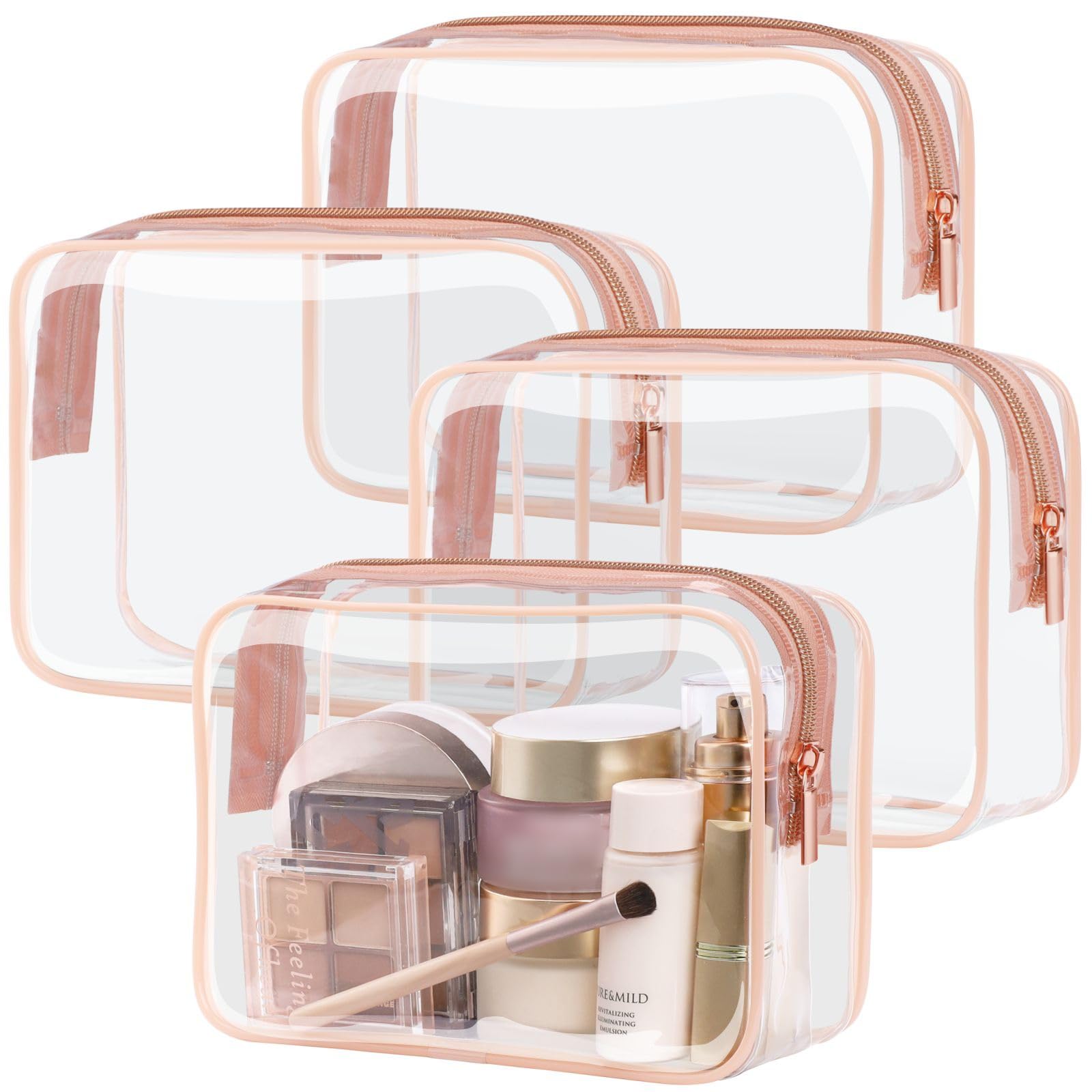 Packism clear toiletry bag front view in rose pink for quick security checks