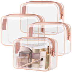 Packism clear toiletry bag front view in rose pink for quick security checks