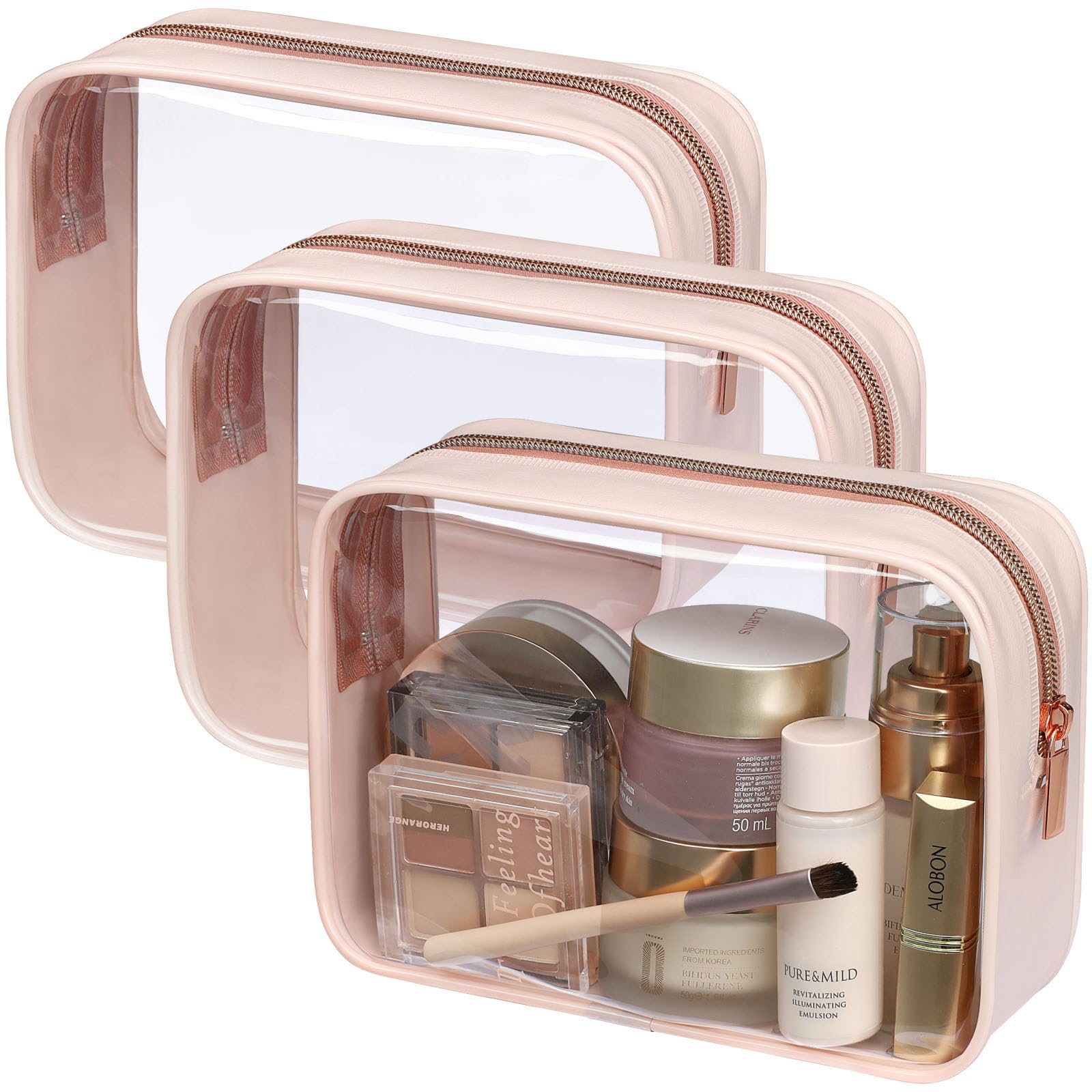 PACKISM clear toiletry bag in use for travel with quick item visibility.