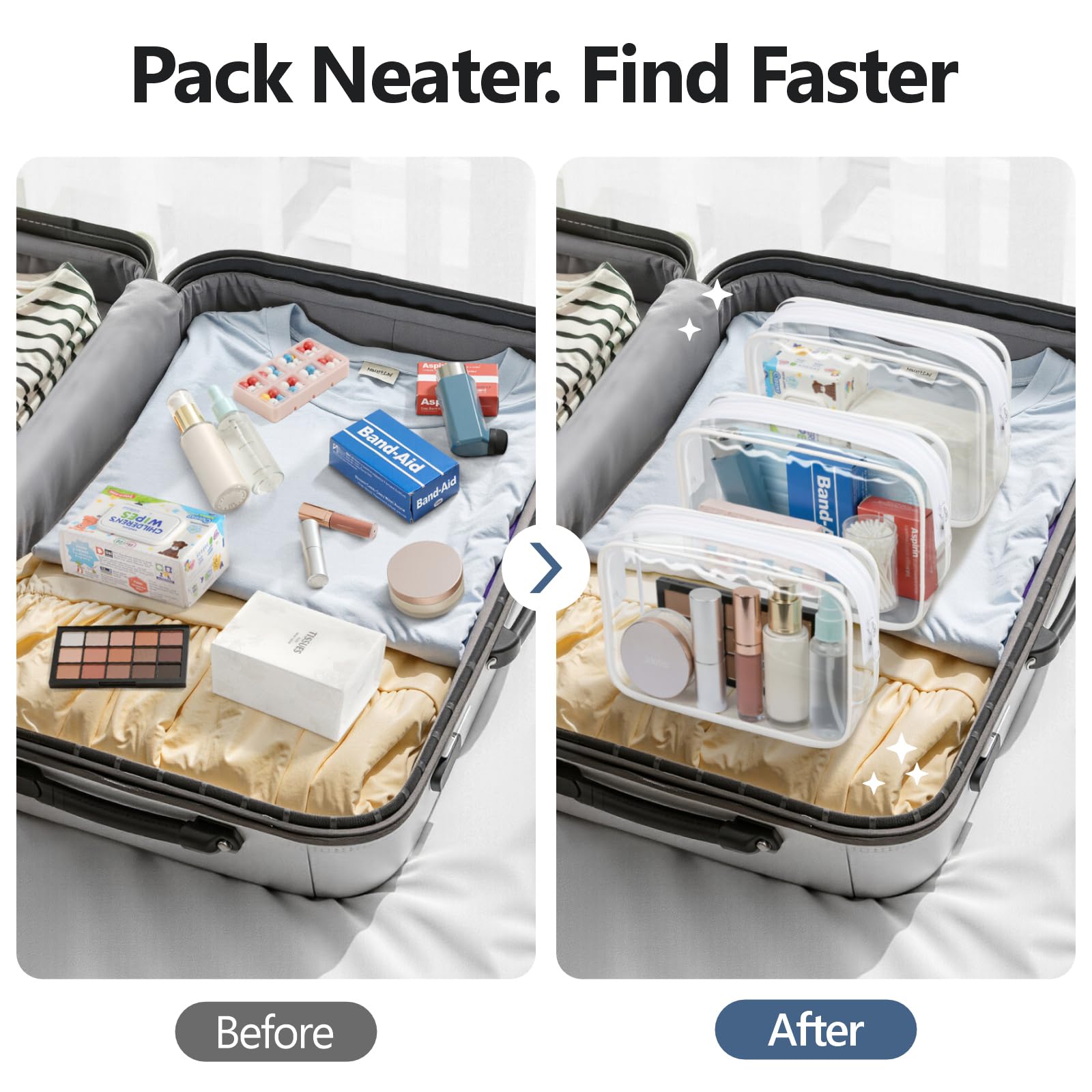 PACKISM deodorizing bag inside reduces odors during trips.