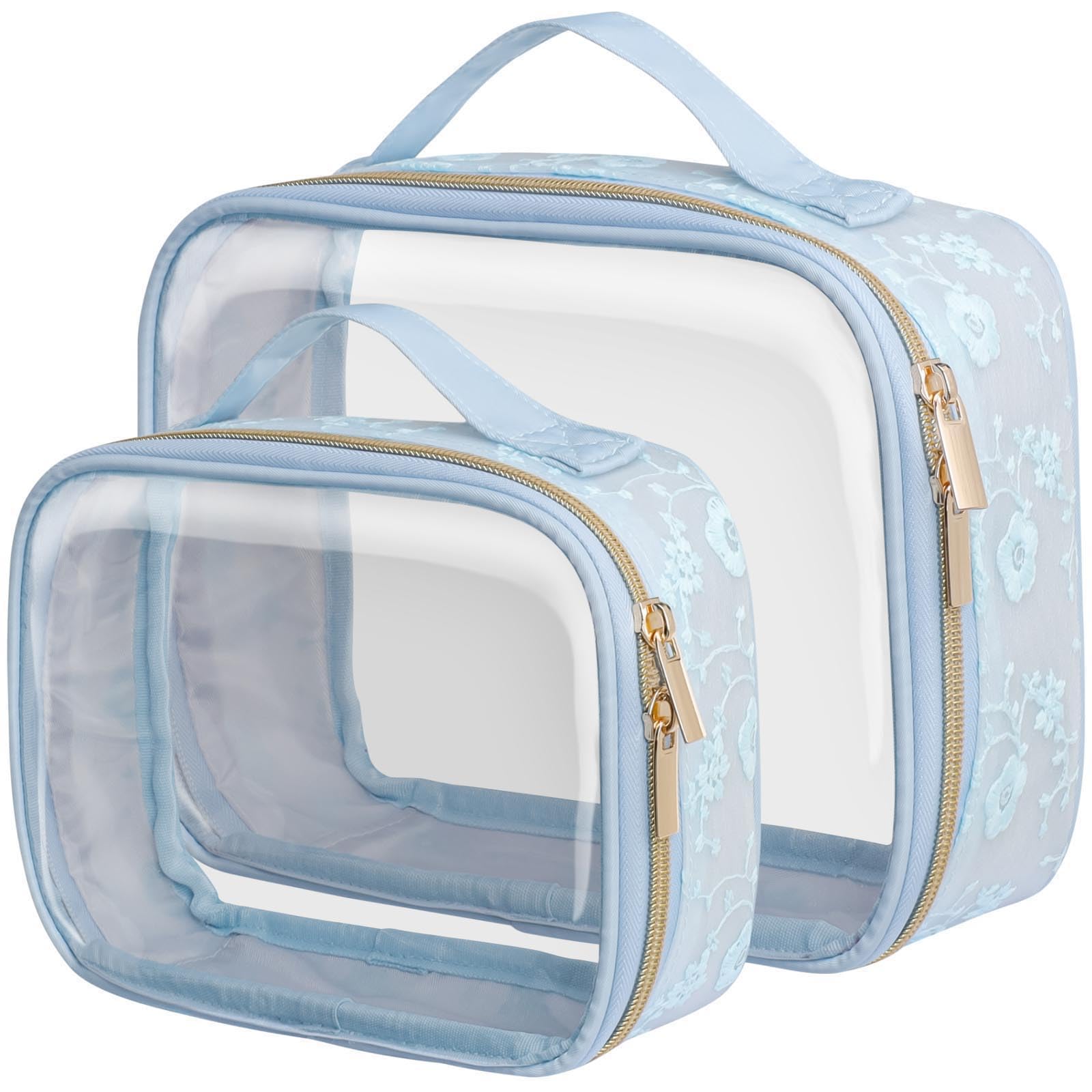 PACKISM blue floral lace toiletry bag medium keeps cosmetics organized during travel