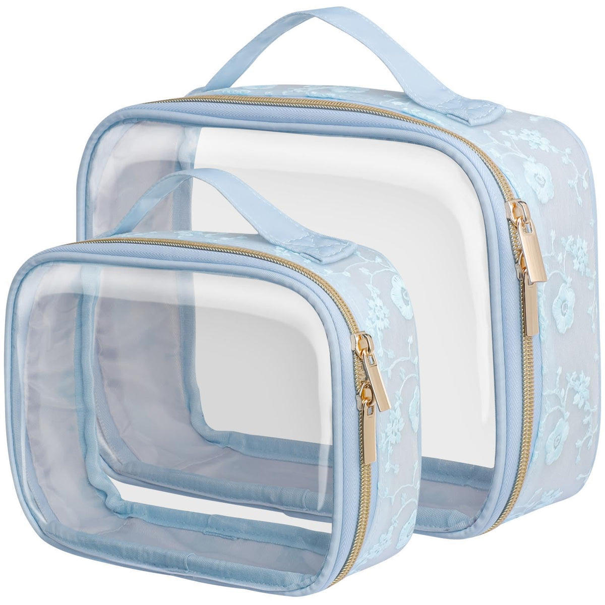 PACKISM blue floral lace toiletry bag medium keeps cosmetics organized during travel