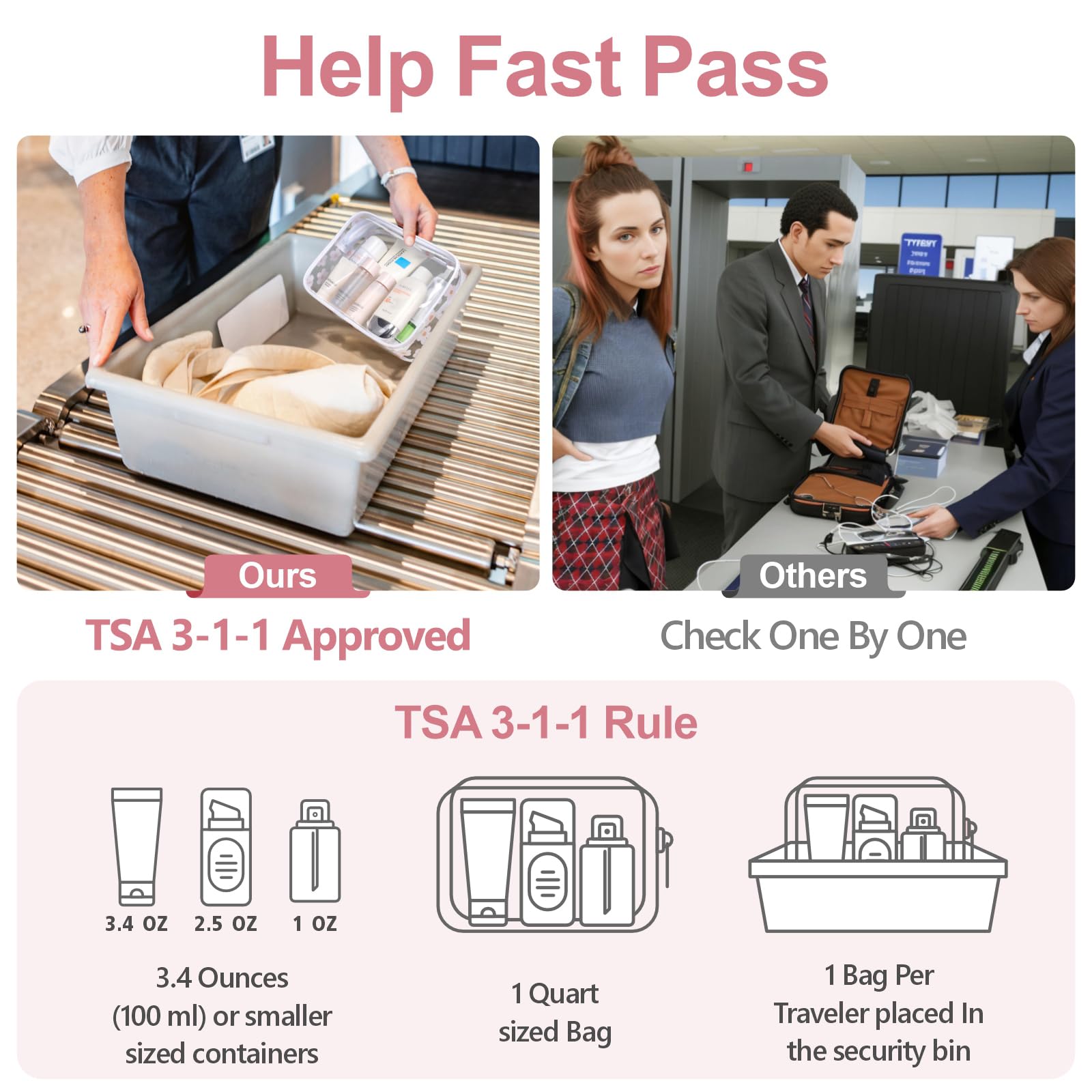 Packism large clear bag provides roomy storage for full-size toiletries in luggage.