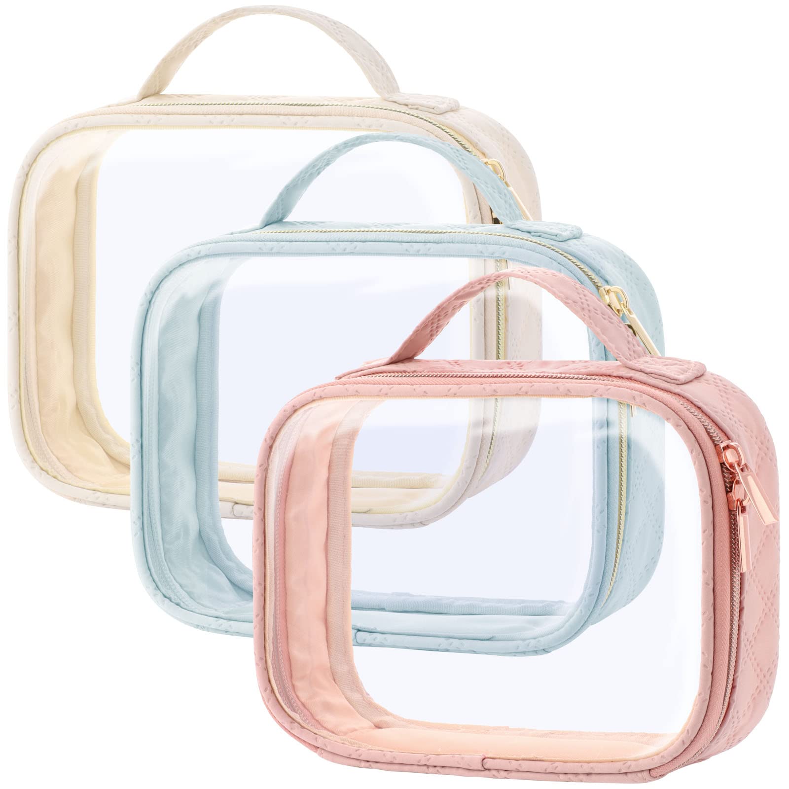 PACKISM TSA-approved clear toiletry bag set with three medium pouches for security.