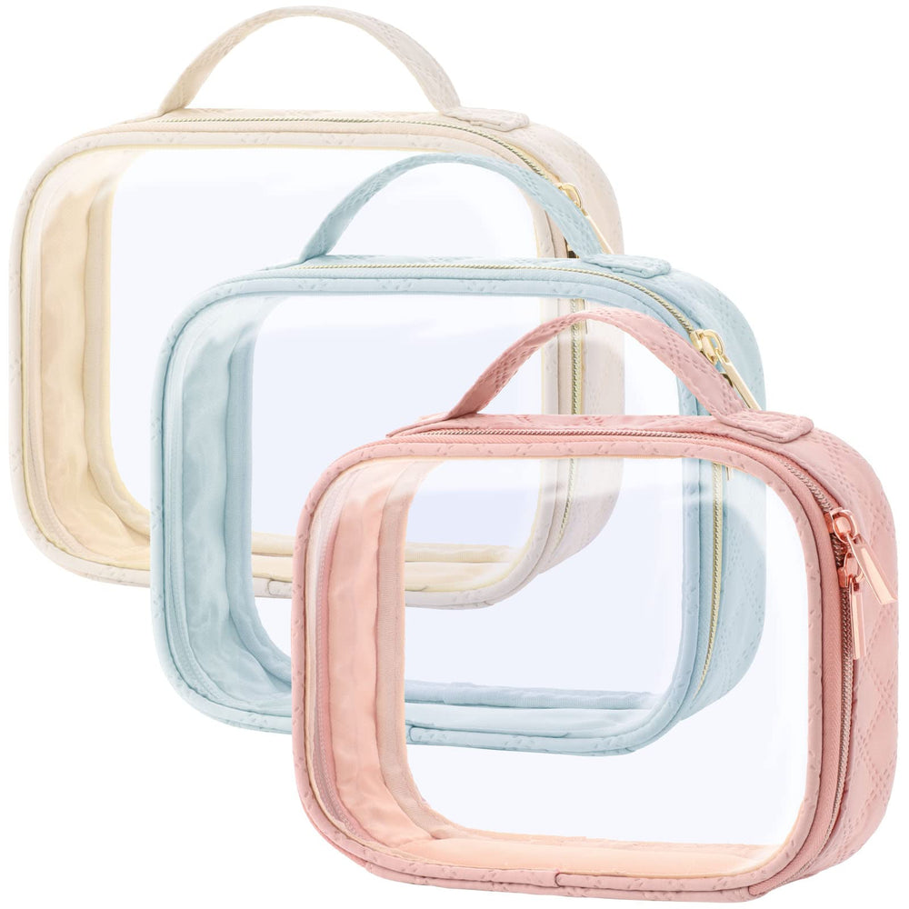 PACKISM TSA-approved clear toiletry bag set with three medium pouches for security.