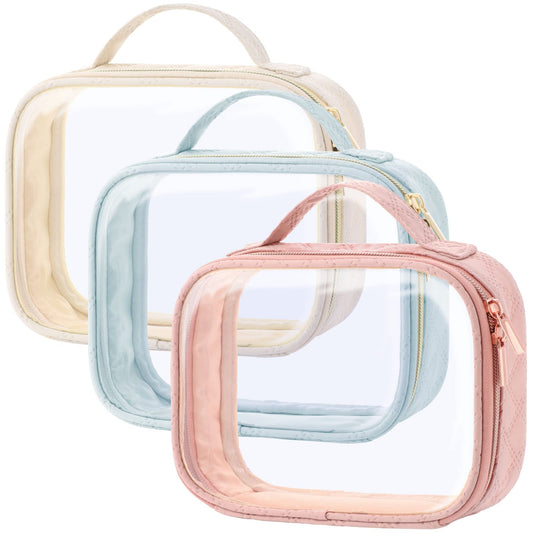 PACKISM TSA-approved clear toiletry bag set with three medium pouches for security.