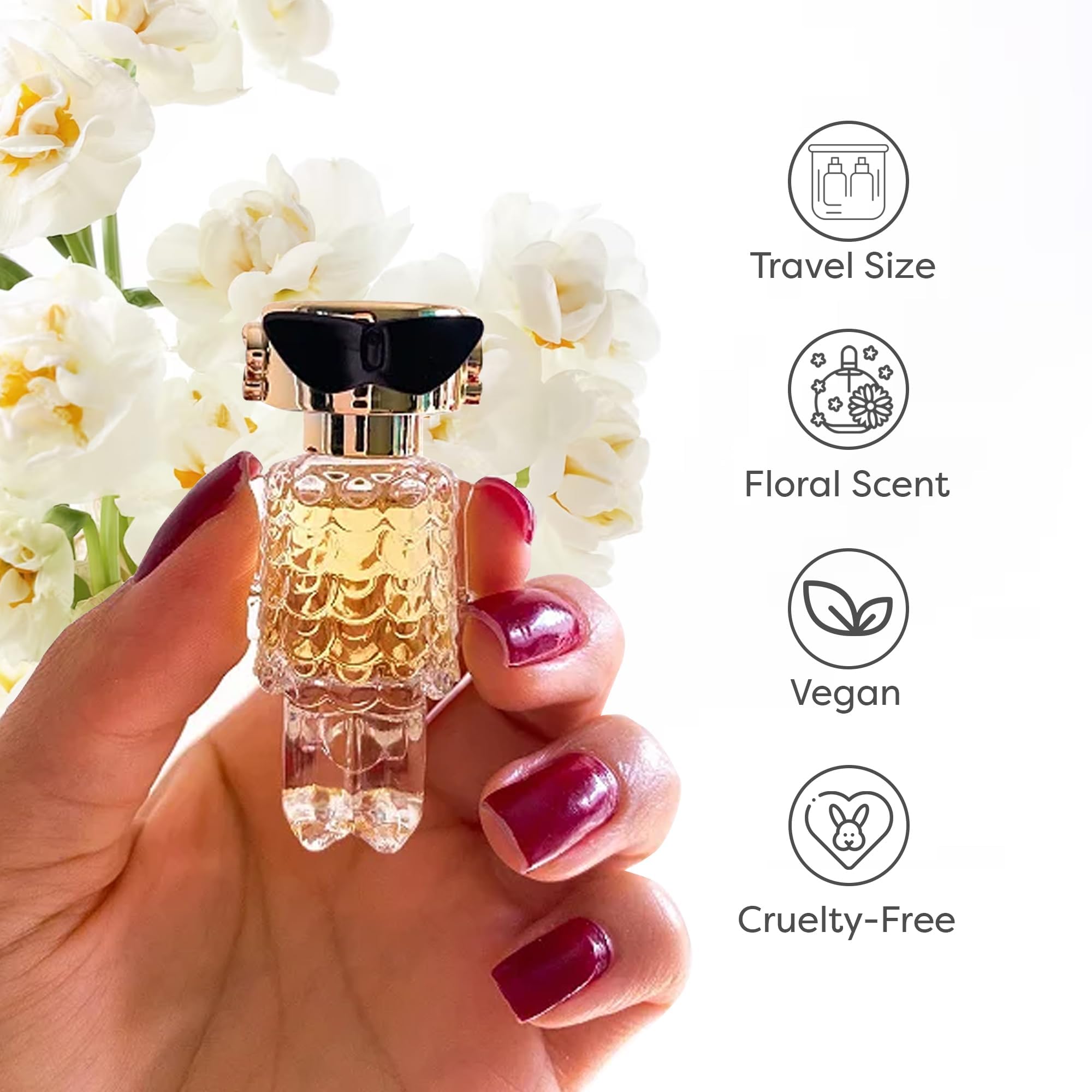 Paco Rabanne Fame mini held in hand, showcasing portable luxury for daily routines.