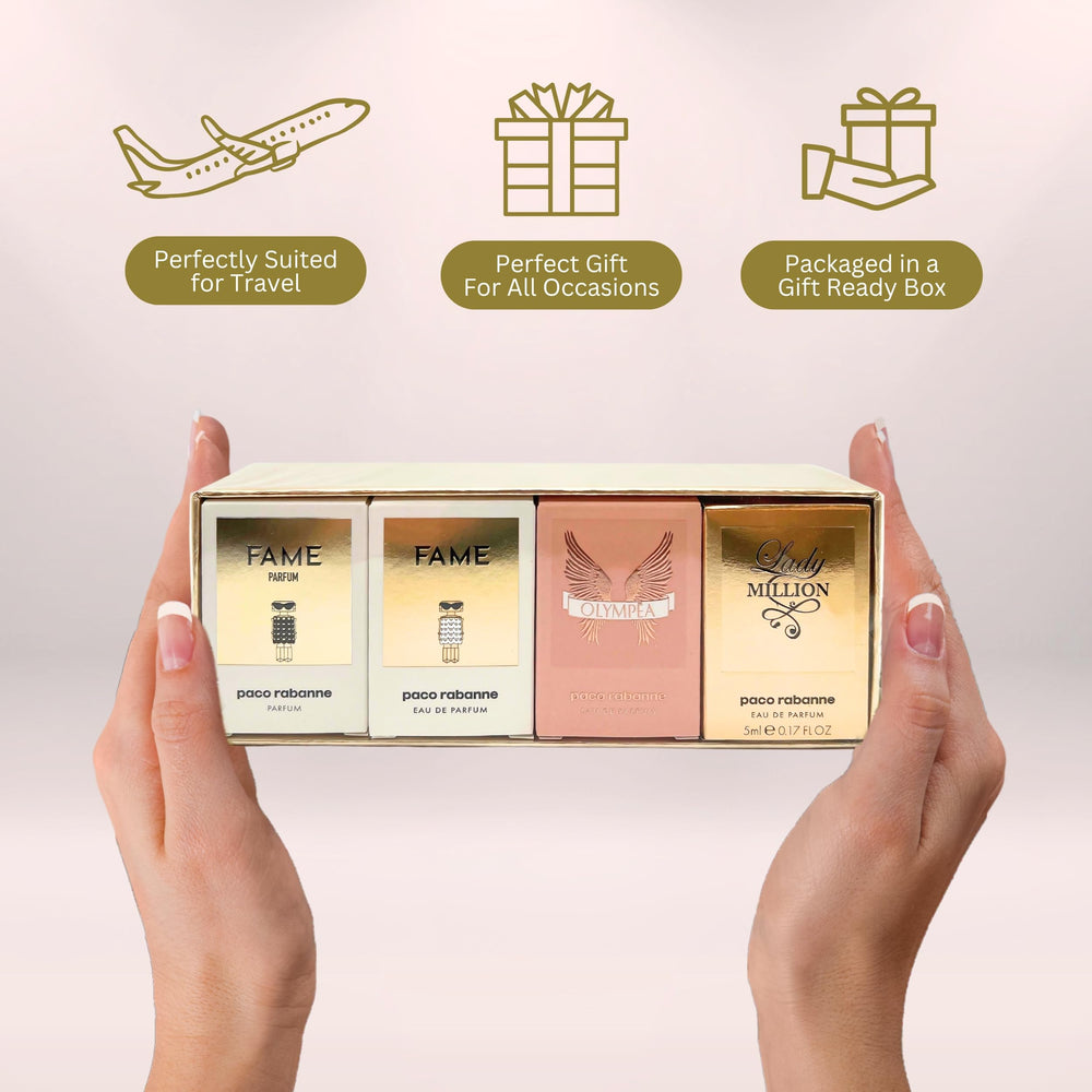Paco Rabanne fragrance notes art image detailing pink pepper, bergamot and cherry blossom scents.
