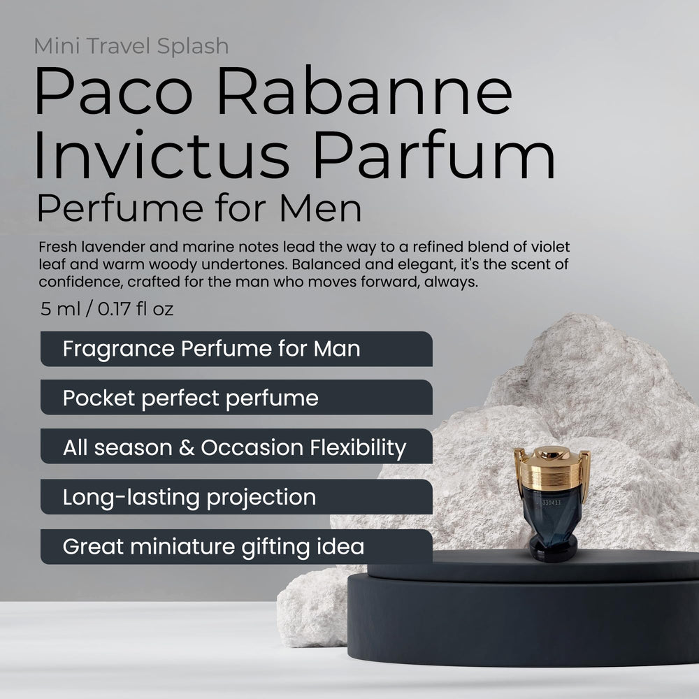 Closeup of the Invictus mini bottle highlighting premium design and cap.