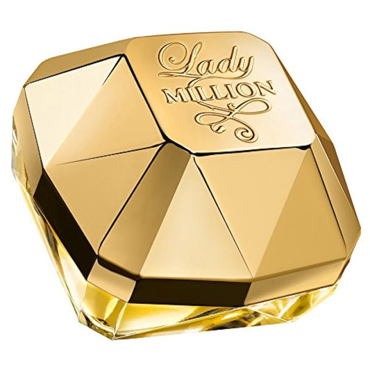 Paco Rabanne Lady Million bottle front, premium fragrance presentation.