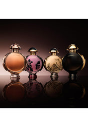 Paco Rabanne Olympéa packaging rose-gold bottle, premium presentation for gifting.