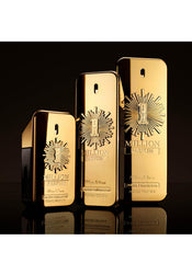 Paco Rabanne One Million amber-tinted bottle on a dark backdrop.