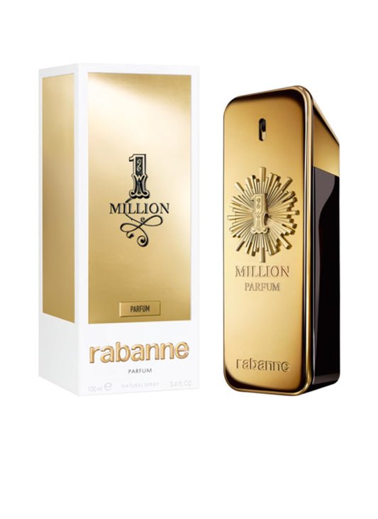 Paco Rabanne One Million bottle front view highlights the bold metallic finish.