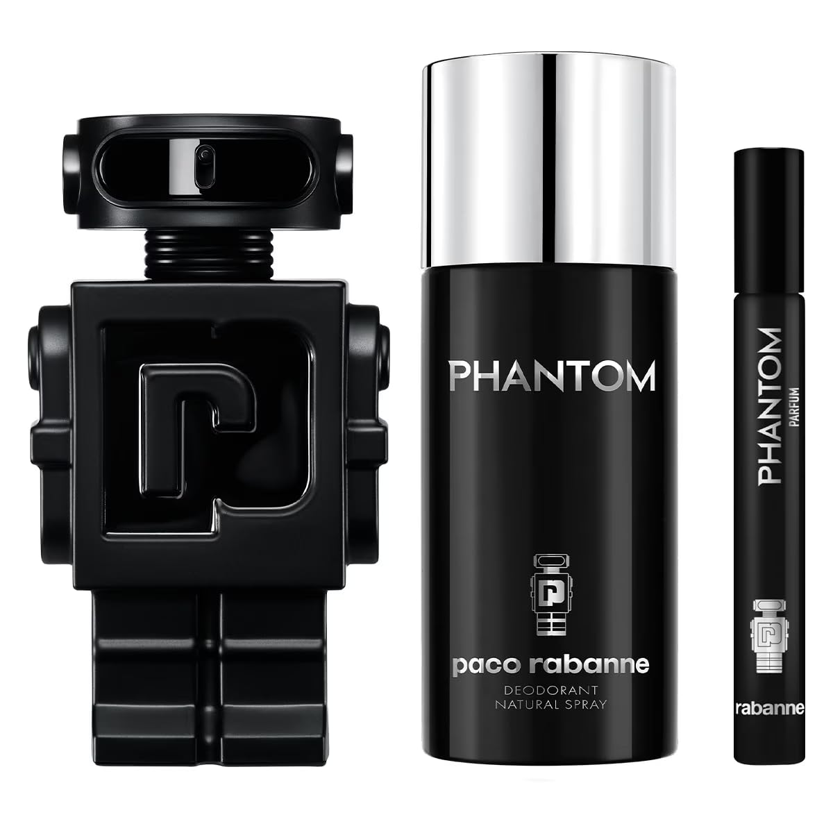 Paco Rabanne Phantom bottle close-up highlighting a futuristic design for a bold daytime scent