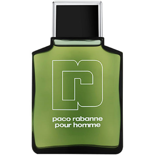Paco Rabanne Pour Homme green glass bottle, classic masculine scent with long-lasting appeal