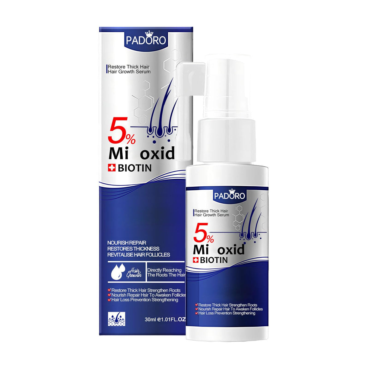 Padoro front packaging 30ml showing label and benefits