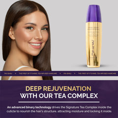 Pai-Shau Biphasic Infusion moisture-attracting complex locks hydration inside the hair shaft.