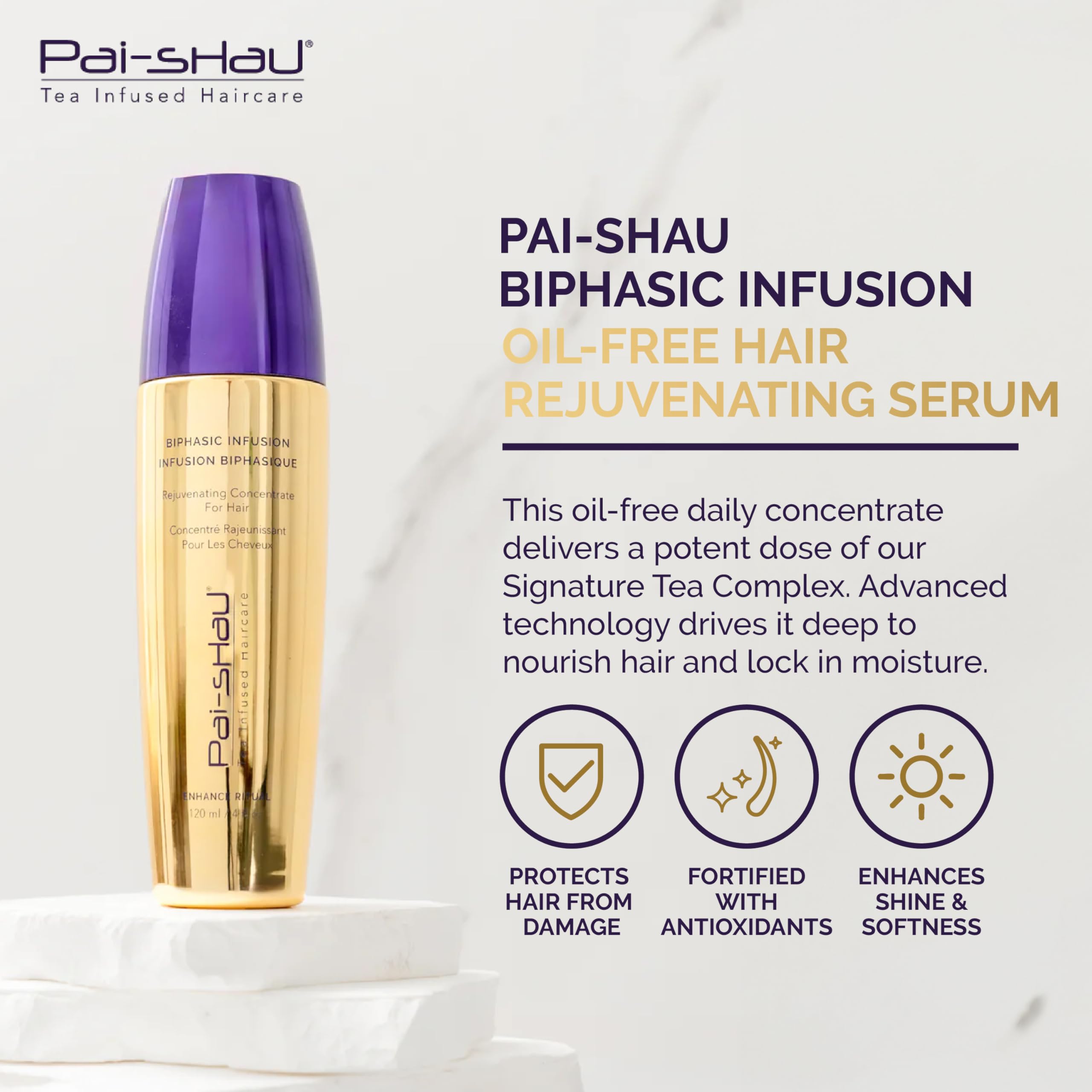 Pai-Shau Biphasic Infusion oil-free concentrate provides daily nourishment with no greasy residue.