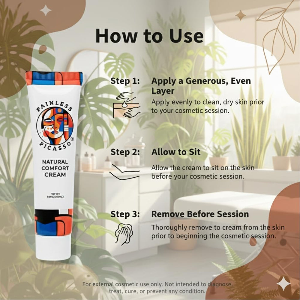 Painless Picasso in studio setting illustrates professional pre-service skin prep.