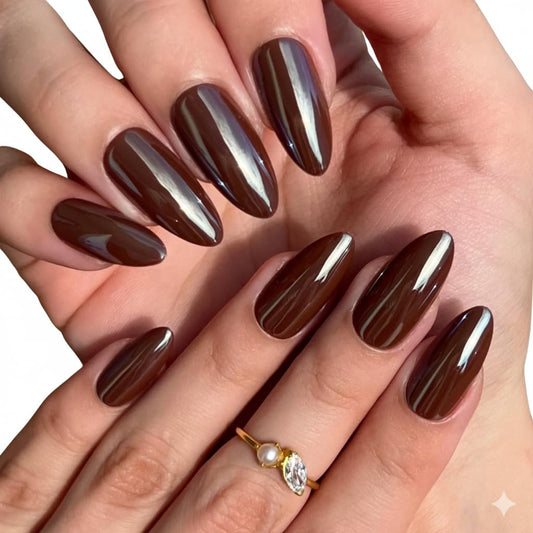 PaintLab Chocolate Glaze press-on nails for a quick salon-quality fall manicure