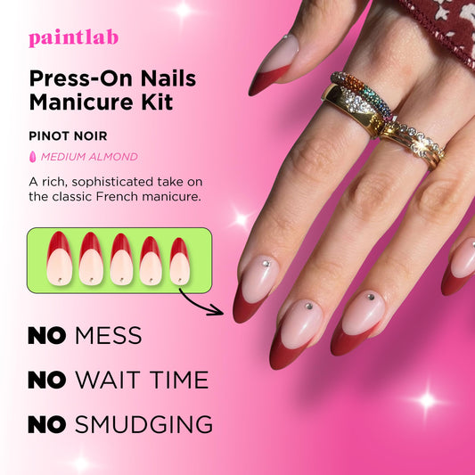 PaintLab Pinot Noir press-on nails 30-piece set for varied sizes.