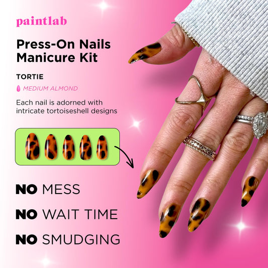 PaintLab Tortie Almond nails size range image shows a precise fit
