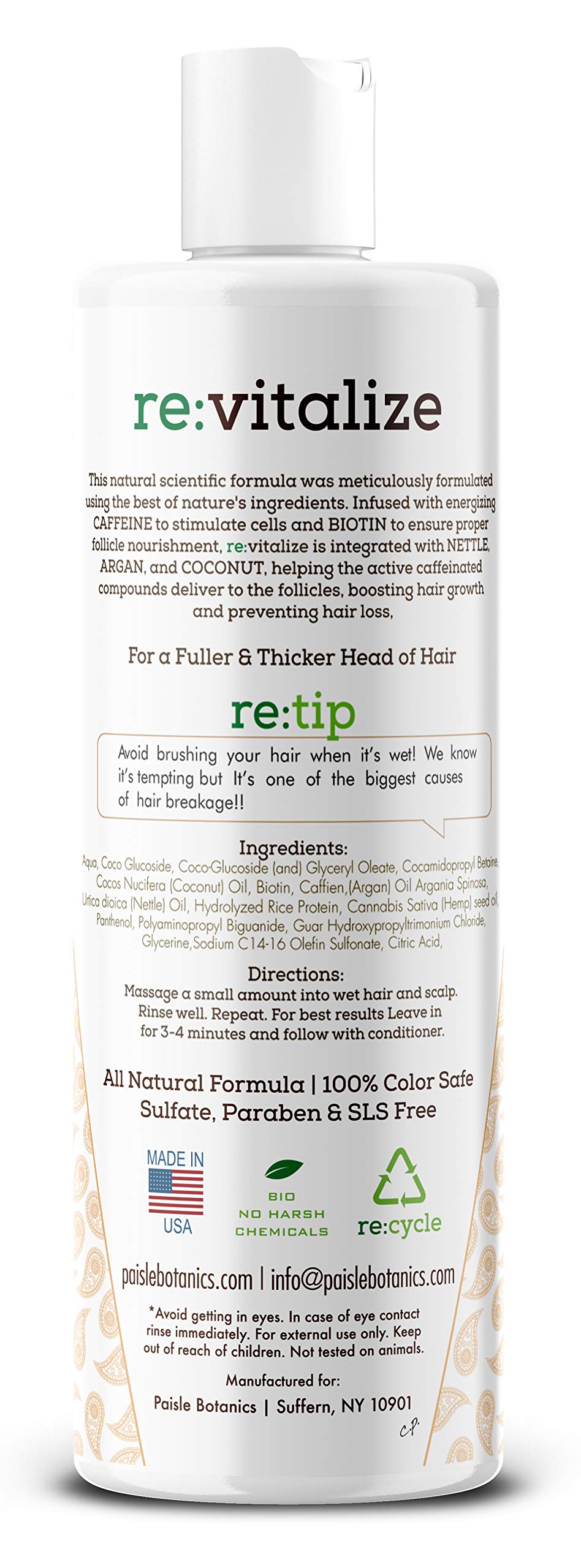 Paisle Botanics Biotin Shampoo with caffeine boosts scalp refreshment and cleansing feel