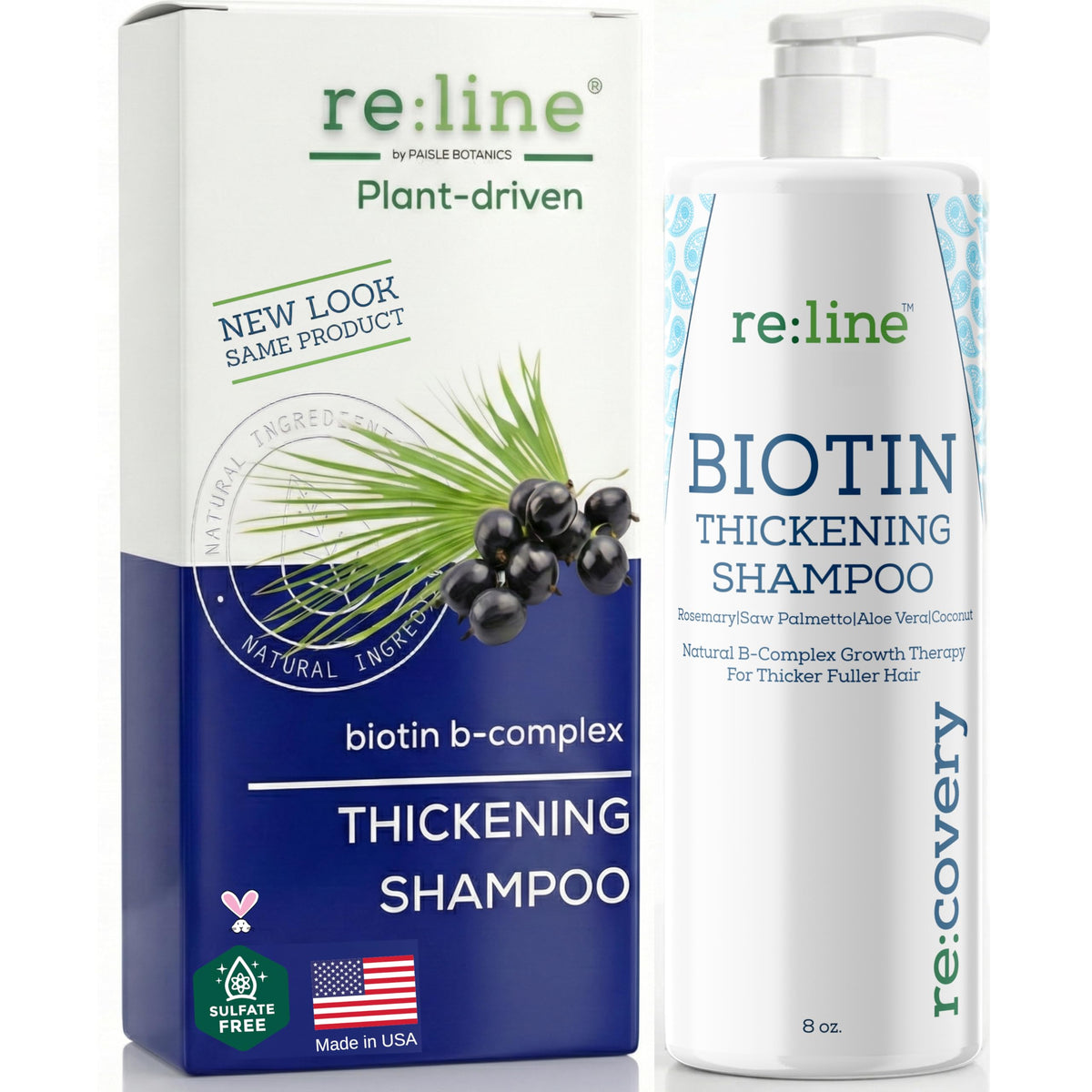 Paisle Botanics Biotin Thickening Shampoo bottle showing the fullness-boosting formula